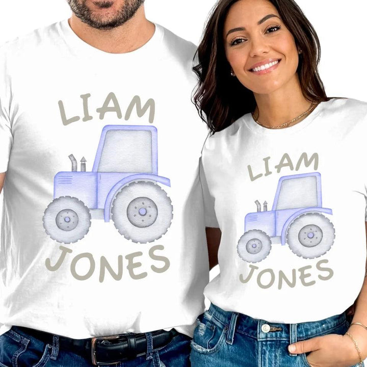 Custom Watercolor Blue Construction Trucks T-Shirt - ART-TSH161 - ARTFULANE