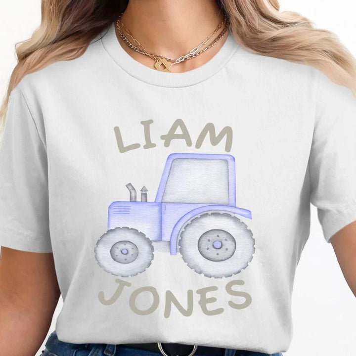 Custom Watercolor Blue Construction Trucks T-Shirt - ART-TSH161 - ARTFULANE