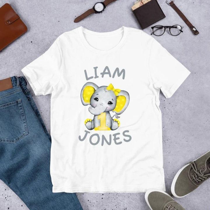 Custom Grey Elephant with Yellow Ears & Number T-Shirt - ART-TSH163 - ARTFULANE