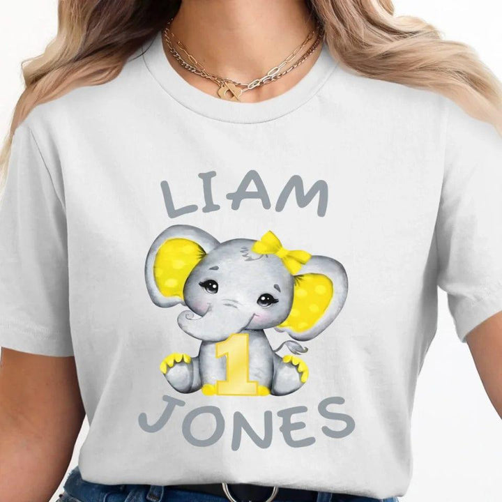 Custom Grey Elephant with Yellow Ears & Number T-Shirt - ART-TSH163 - ARTFULANE