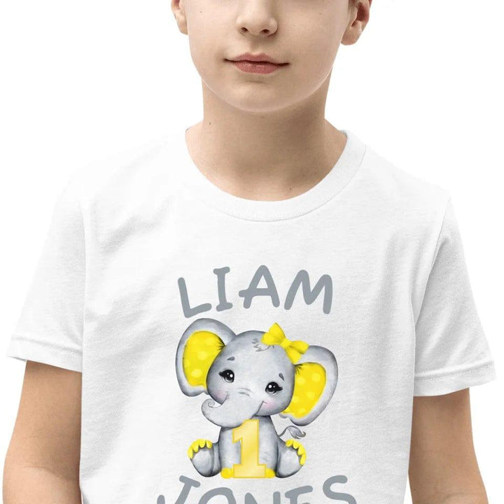 Custom Grey Elephant with Yellow Ears & Number T-Shirt - ART-TSH163 - ARTFULANE