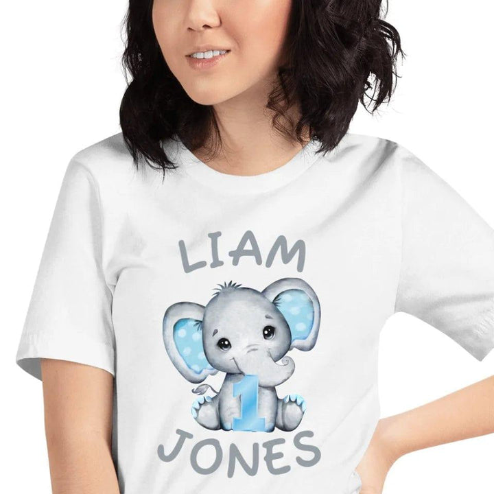 Custom Grey Elephant with Blue Ears & Number T-Shirt - ART-TSH164 - ARTFULANE