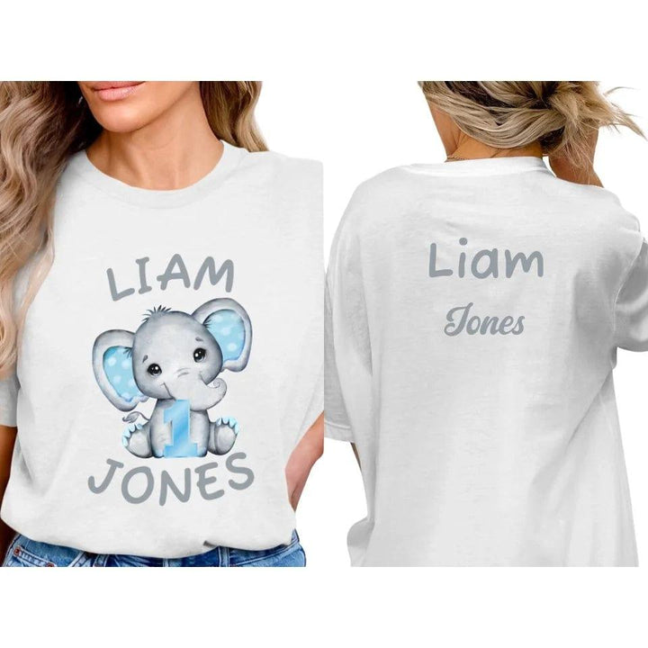 Custom Grey Elephant with Blue Ears & Number T-Shirt - ART-TSH164 - ARTFULANE