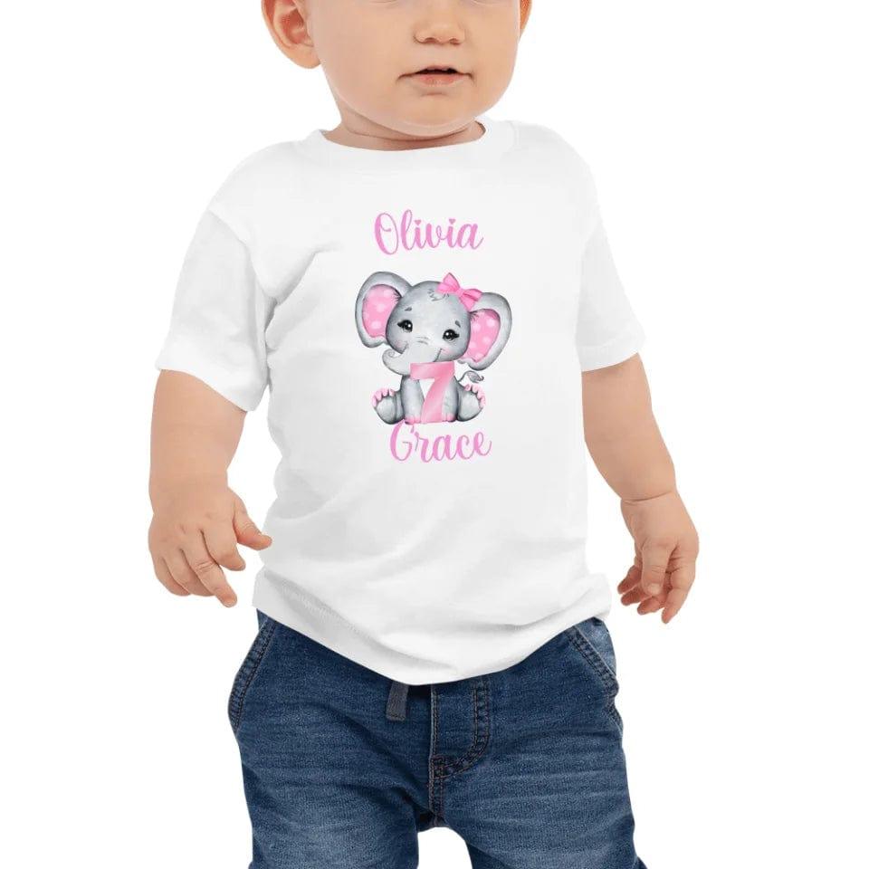 Custom Grey Elephant with Pink Ears & Number T-Shirt - ART-TSH165 - ARTFULANE