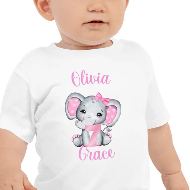 Custom Grey Elephant with Pink Ears & Number T-Shirt - ART-TSH165 - ARTFULANE