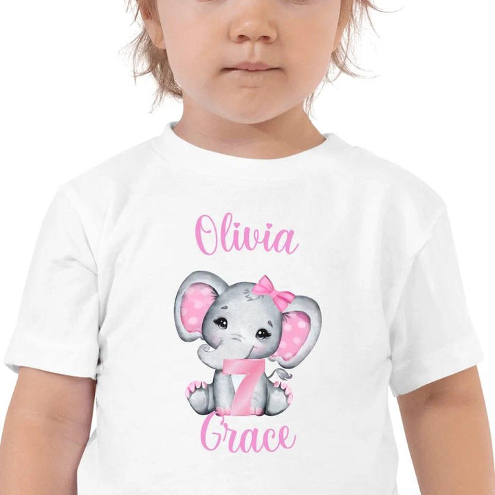 Custom Grey Elephant with Pink Ears & Number T-Shirt - ART-TSH165 - ARTFULANE