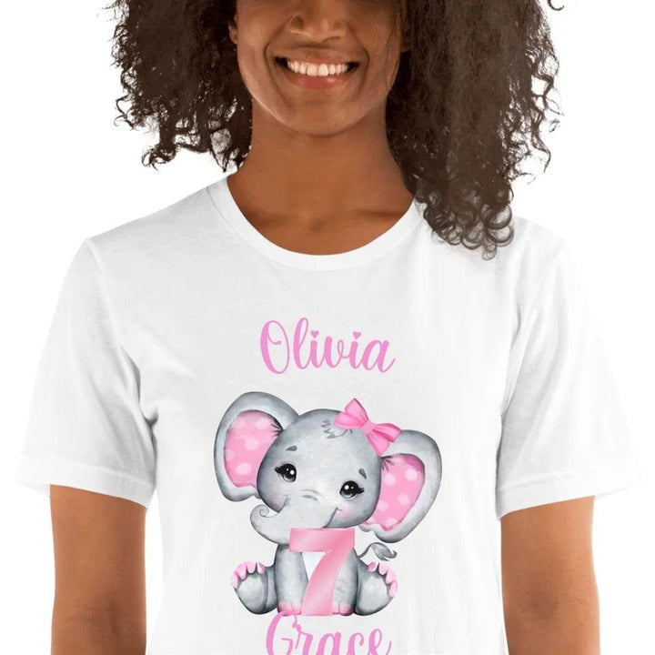 Custom Grey Elephant with Pink Ears & Number T-Shirt - ART-TSH165 - ARTFULANE