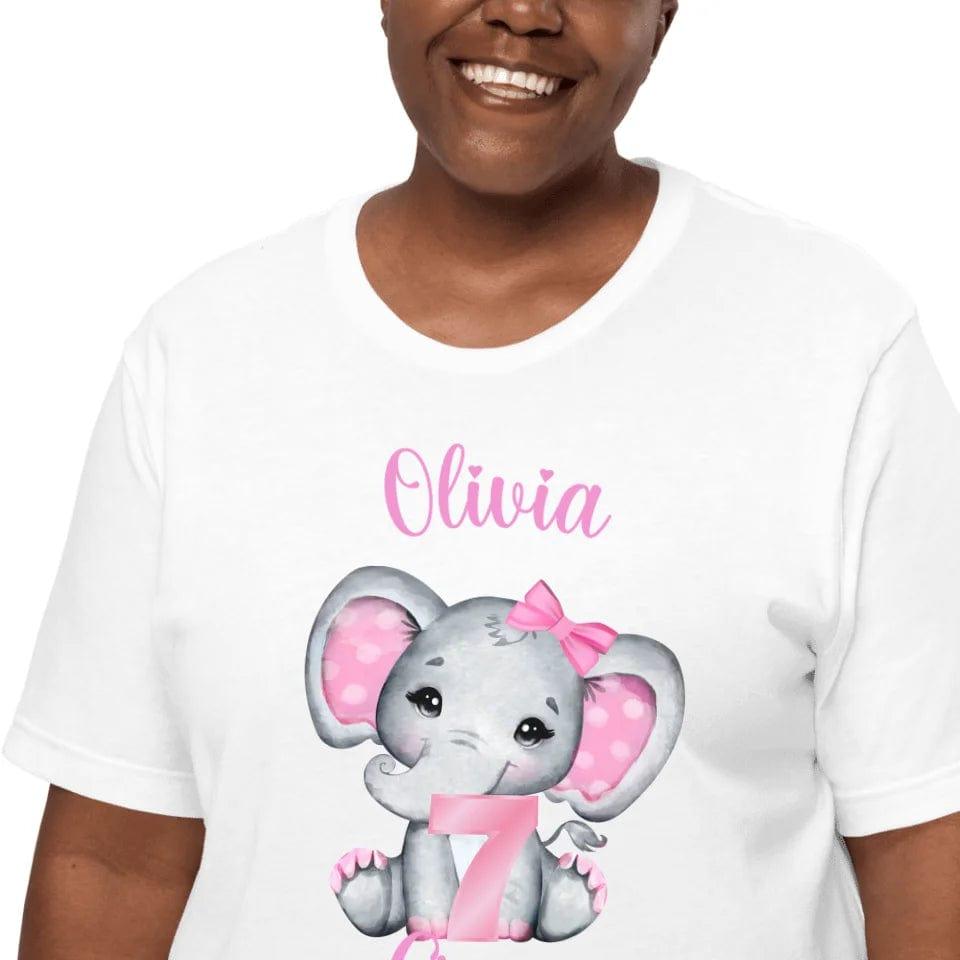 Custom Grey Elephant with Pink Ears & Number T-Shirt - ART-TSH165 - ARTFULANE