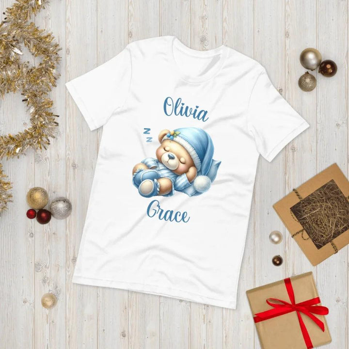 Custom Watercolor Teddy Bears in Blue Pajamas T-Shirt - ART-TSH173 - ARTFULANE