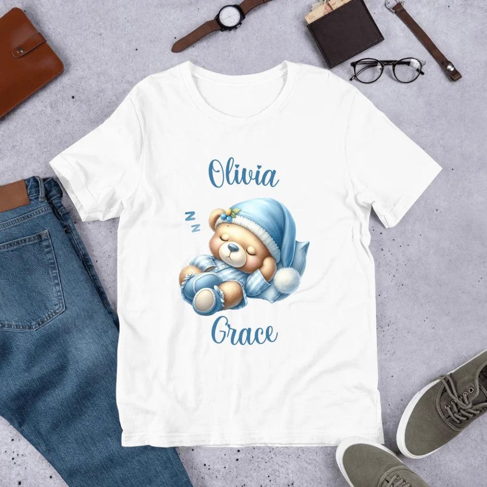 Custom Watercolor Teddy Bears in Blue Pajamas T-Shirt - ART-TSH173 - ARTFULANE