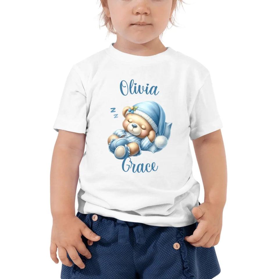 Custom Watercolor Teddy Bears in Blue Pajamas T-Shirt - ART-TSH173 - ARTFULANE