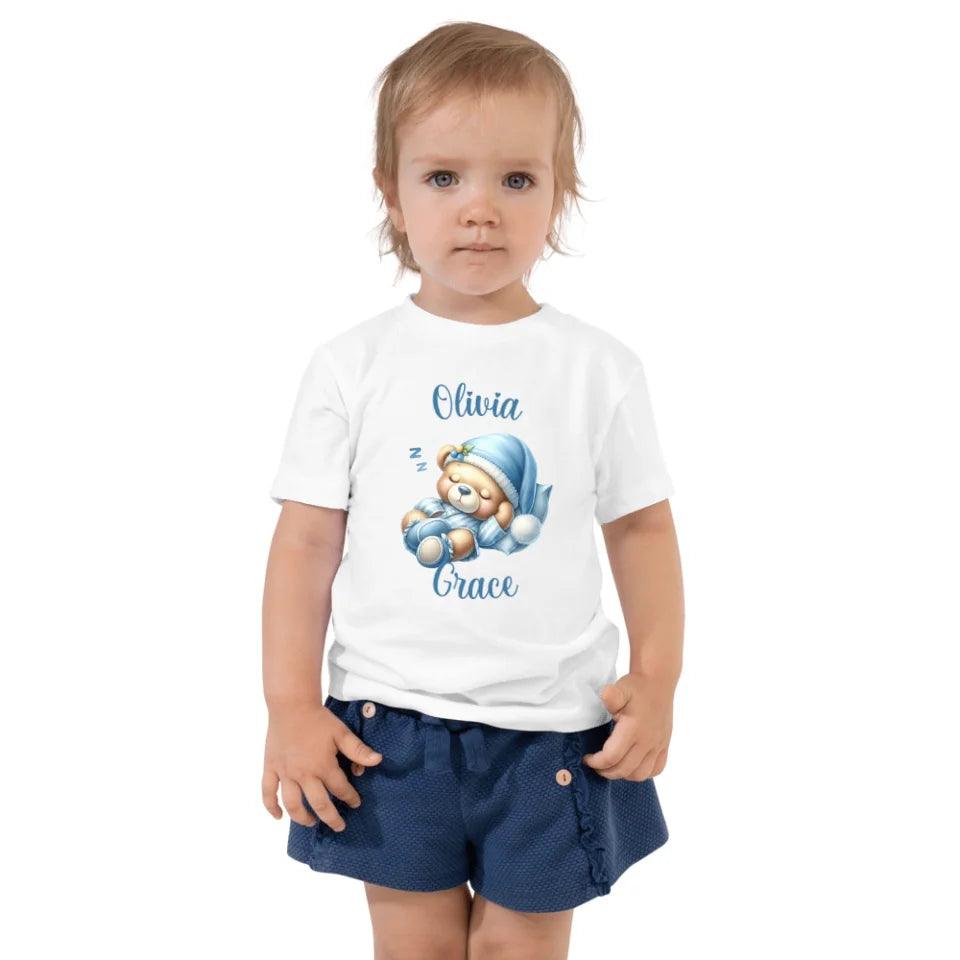 Custom Watercolor Teddy Bears in Blue Pajamas T-Shirt - ART-TSH173 - ARTFULANE