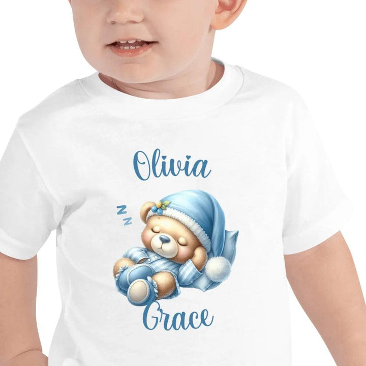 Custom Watercolor Teddy Bears in Blue Pajamas T-Shirt - ART-TSH173 - ARTFULANE