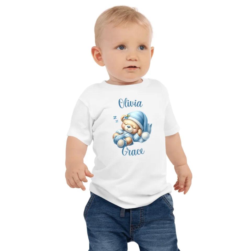 Custom Watercolor Teddy Bears in Blue Pajamas T-Shirt - ART-TSH173 - ARTFULANE