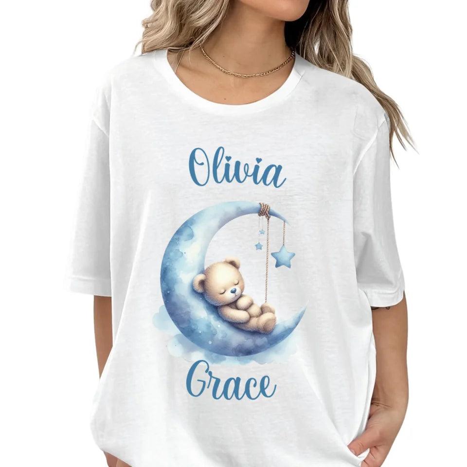 Custom Watercolor Teddy Bears Sleeping on Moon T-Shirt - ART-TSH174 - ARTFULANE