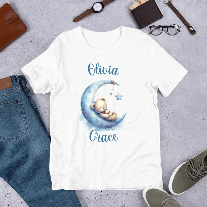 Custom Watercolor Teddy Bears Sleeping on Moon T-Shirt - ART-TSH174 - ARTFULANE