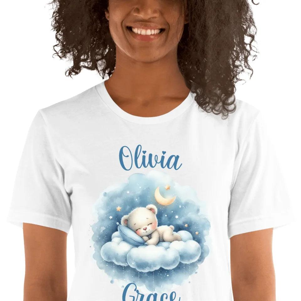 Custom Watercolor Teddy Bear Sleeping on Clouds T-Shirt - ART-TSH176 - ARTFULANE