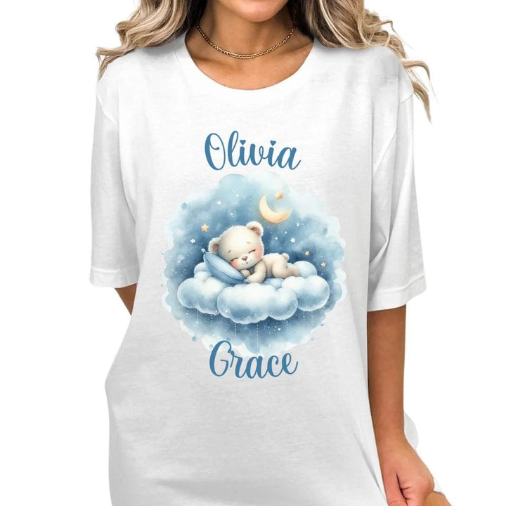 Custom Watercolor Teddy Bear Sleeping on Clouds T-Shirt - ART-TSH176 - ARTFULANE