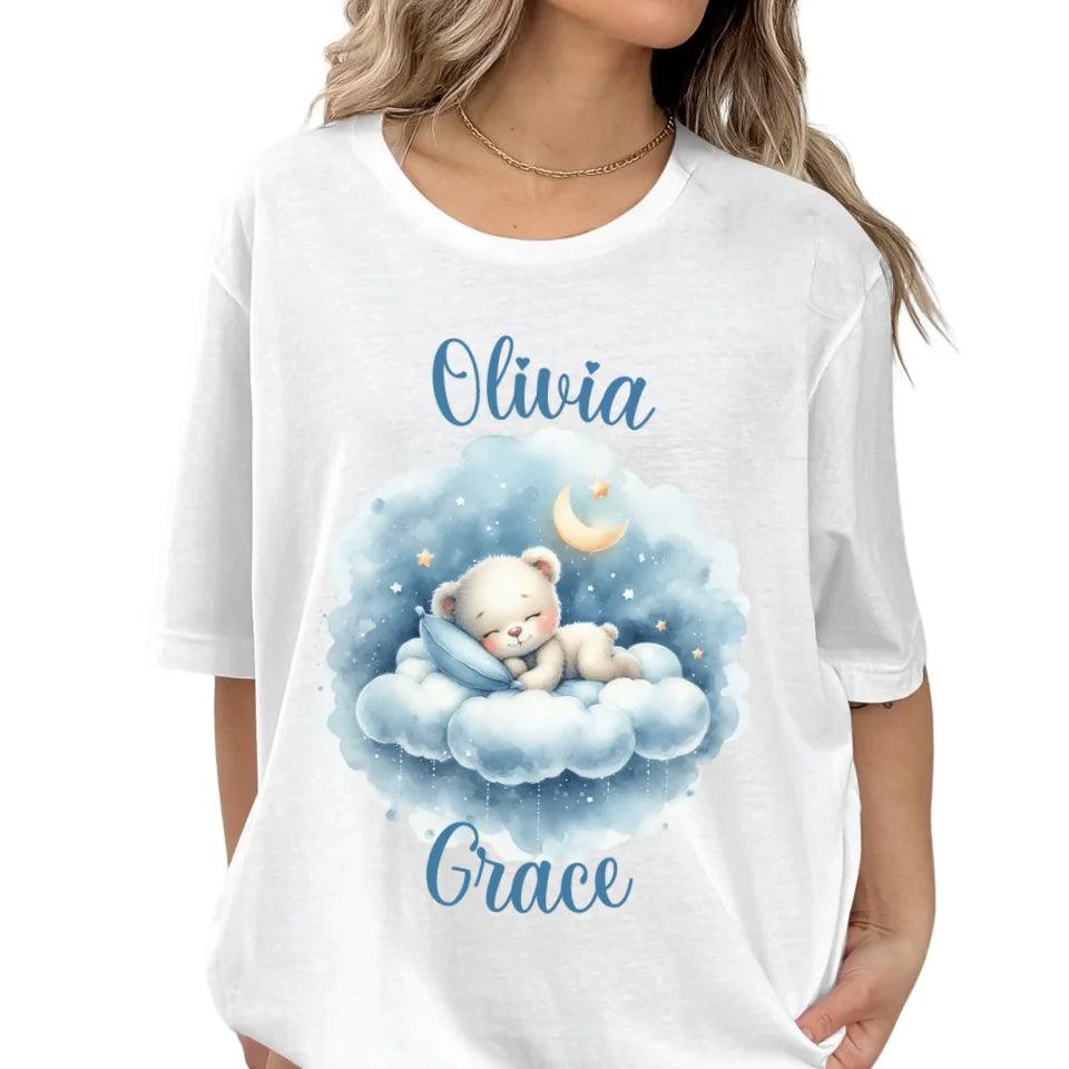 Custom Watercolor Teddy Bear Sleeping on Clouds T-Shirt - ART-TSH176 - ARTFULANE