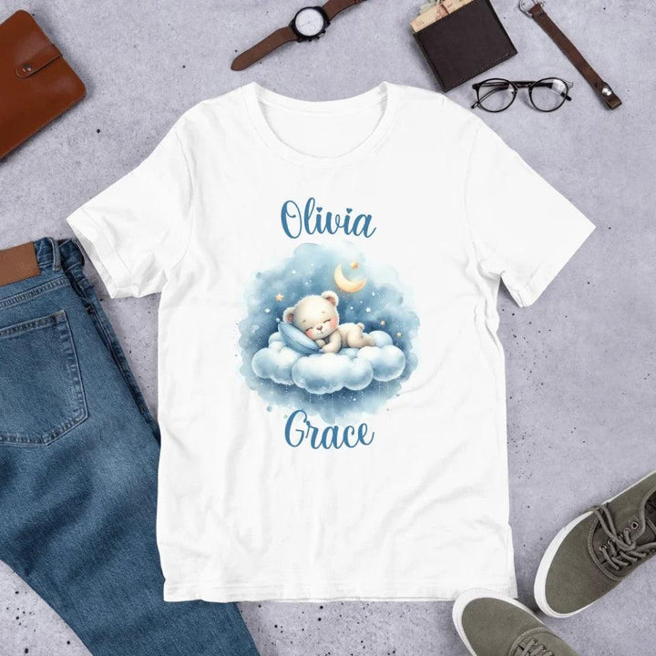 Custom Watercolor Teddy Bear Sleeping on Clouds T-Shirt - ART-TSH176 - ARTFULANE