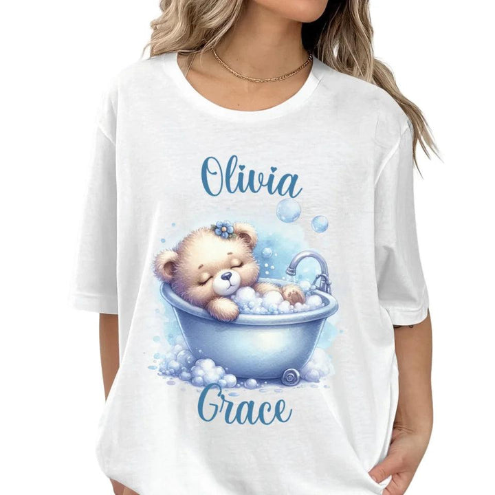 Custom Watercolor Teddy Bear in Bathtub T-Shirt - ART-TSH177 - ARTFULANE