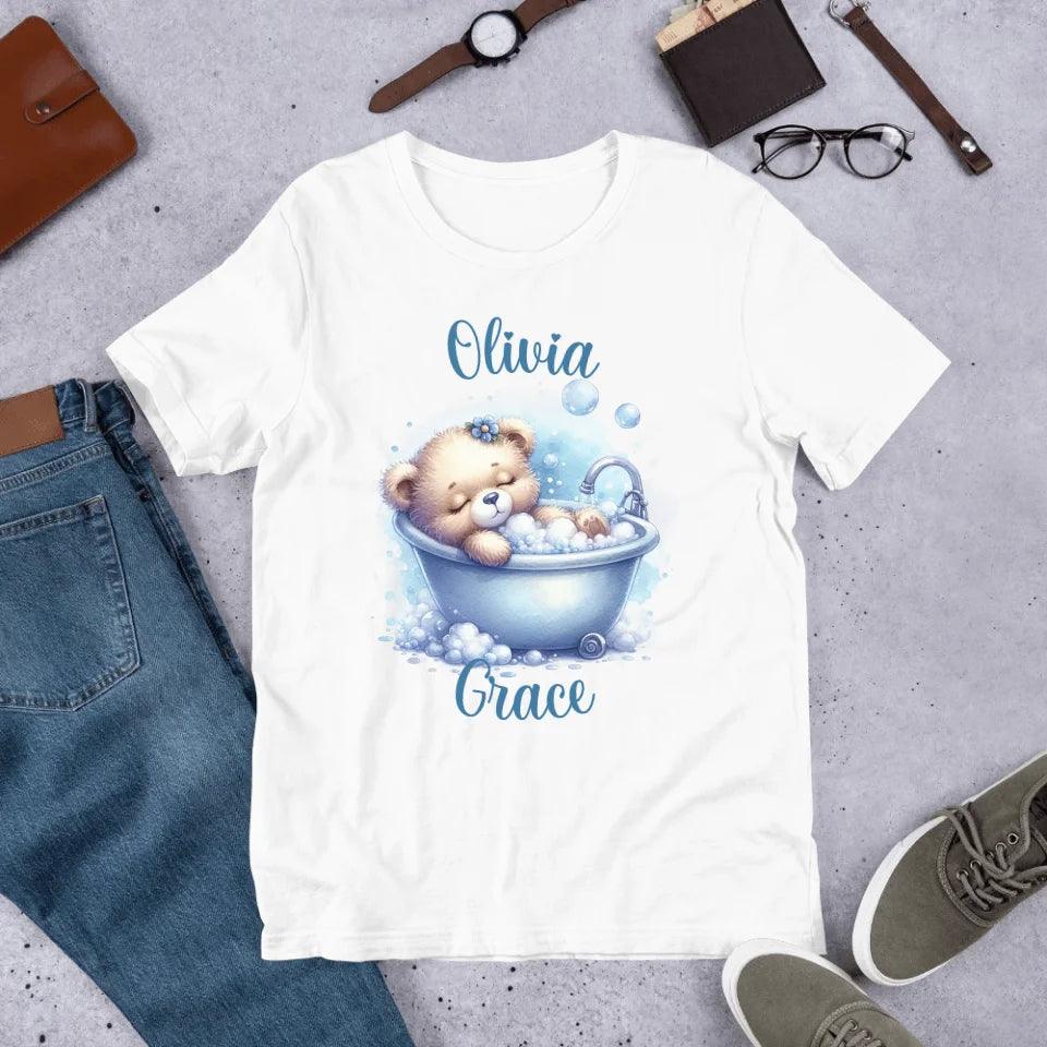 Custom Watercolor Teddy Bear in Bathtub T-Shirt - ART-TSH177 - ARTFULANE