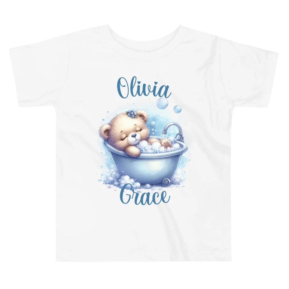 Custom Watercolor Teddy Bear in Bathtub T-Shirt - ART-TSH177 - ARTFULANE