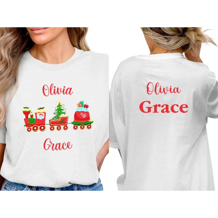 Custom Christmas Santa Gingerbread Train T-Shirt - ART-TSH180 - ARTFULANE