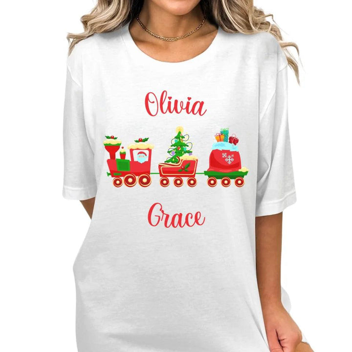 Custom Christmas Santa Gingerbread Train T-Shirt - ART-TSH180 - ARTFULANE