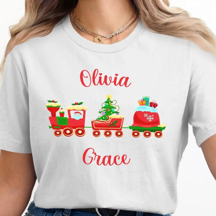 Custom Christmas Santa Gingerbread Train T-Shirt - ART-TSH180 - ARTFULANE