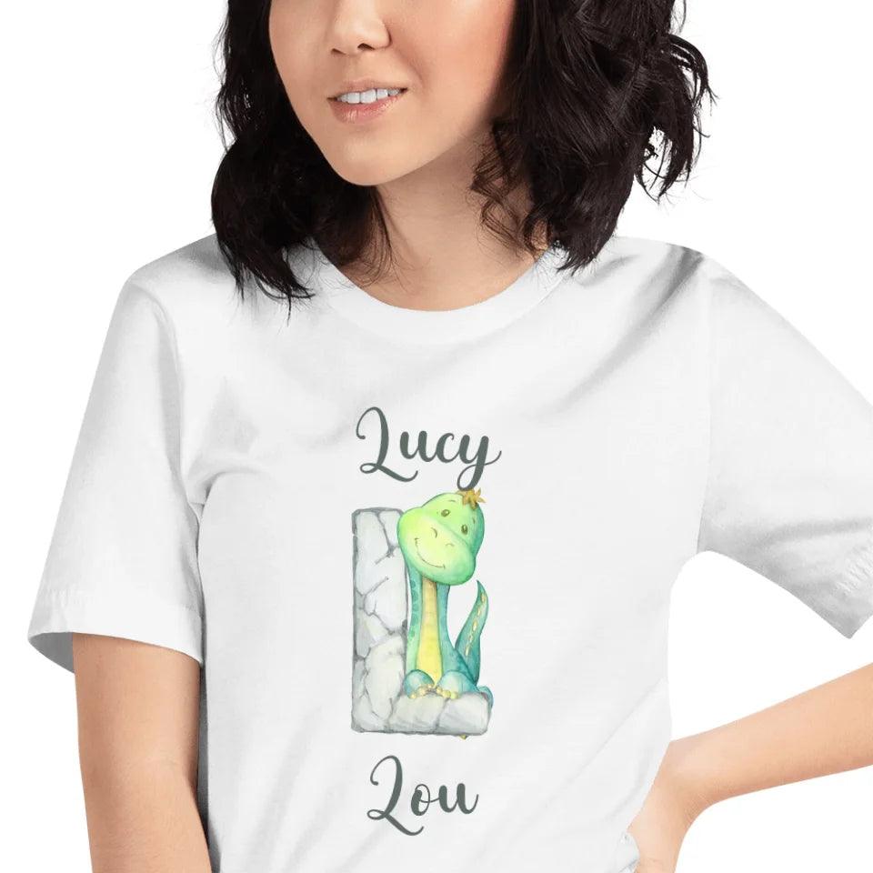 Custom Watercolor Dinosaur Stone Alphabet T-Shirt - ART-TSH187 - ARTFULANE