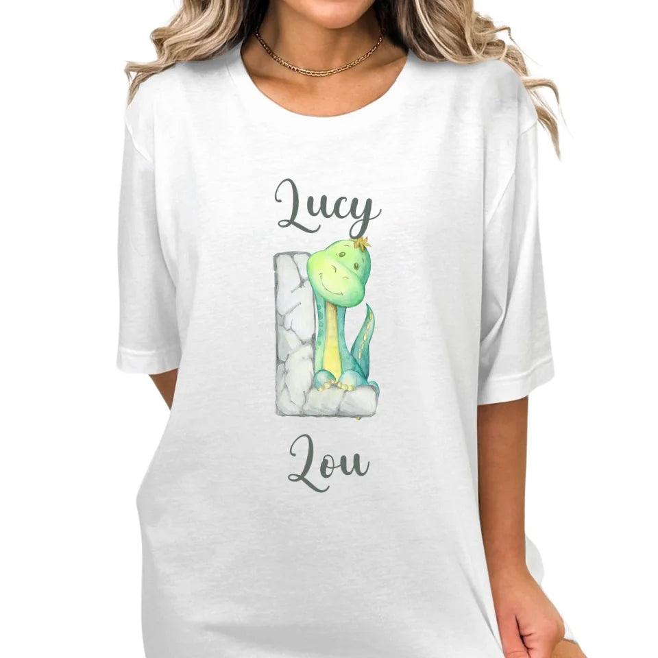 Custom Watercolor Dinosaur Stone Alphabet T-Shirt - ART-TSH187 - ARTFULANE