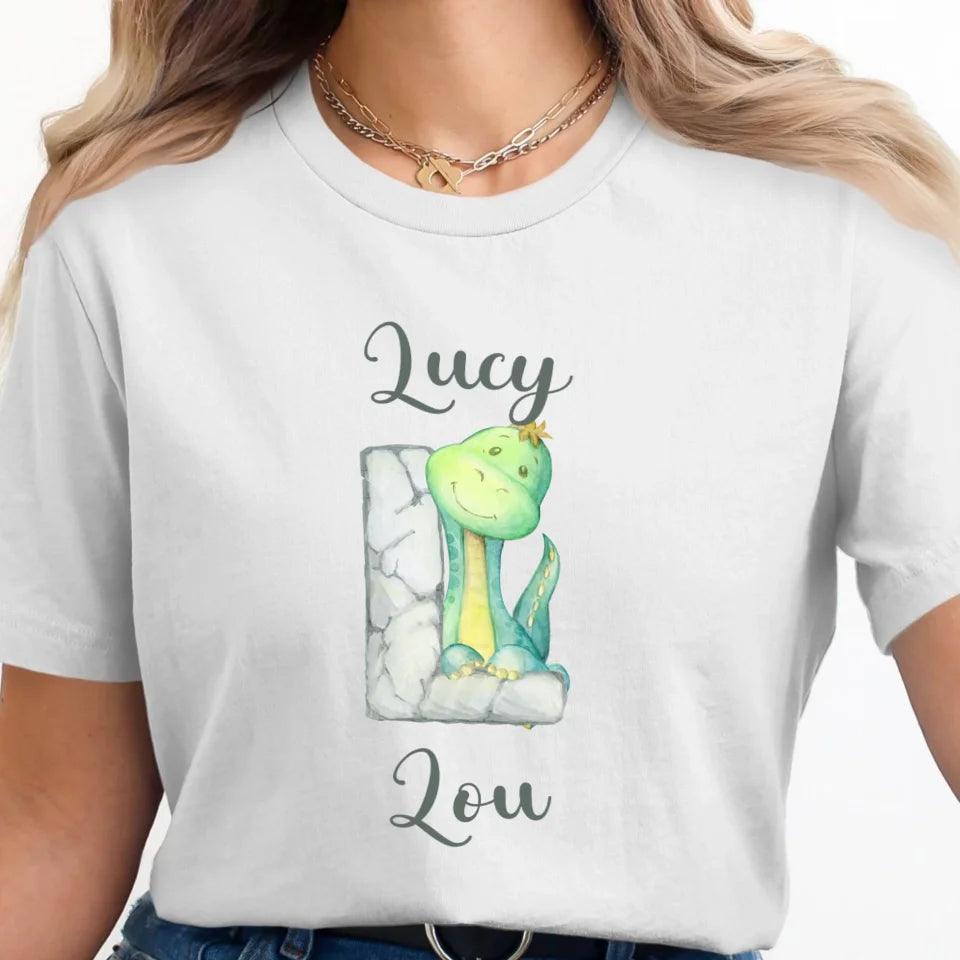 Custom Watercolor Dinosaur Stone Alphabet T-Shirt - ART-TSH187 - ARTFULANE