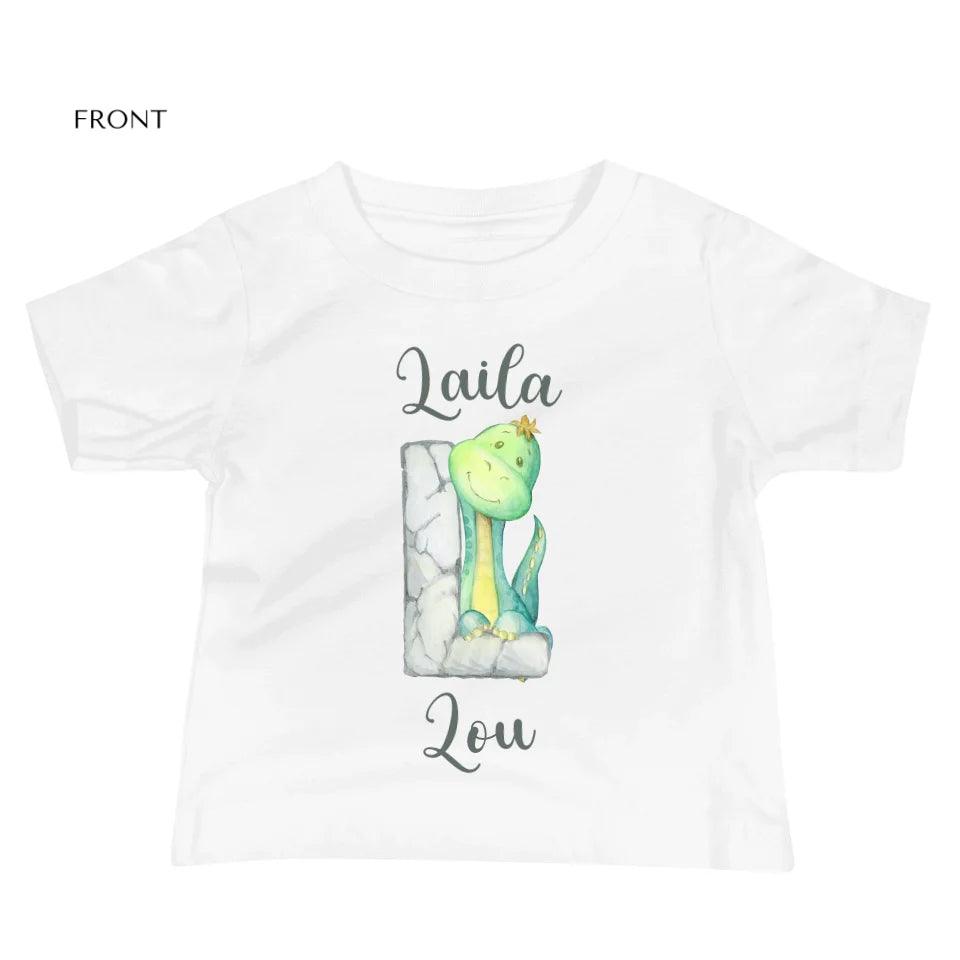 Custom Watercolor Dinosaur Stone Alphabet T-Shirt - ART-TSH187 - ARTFULANE