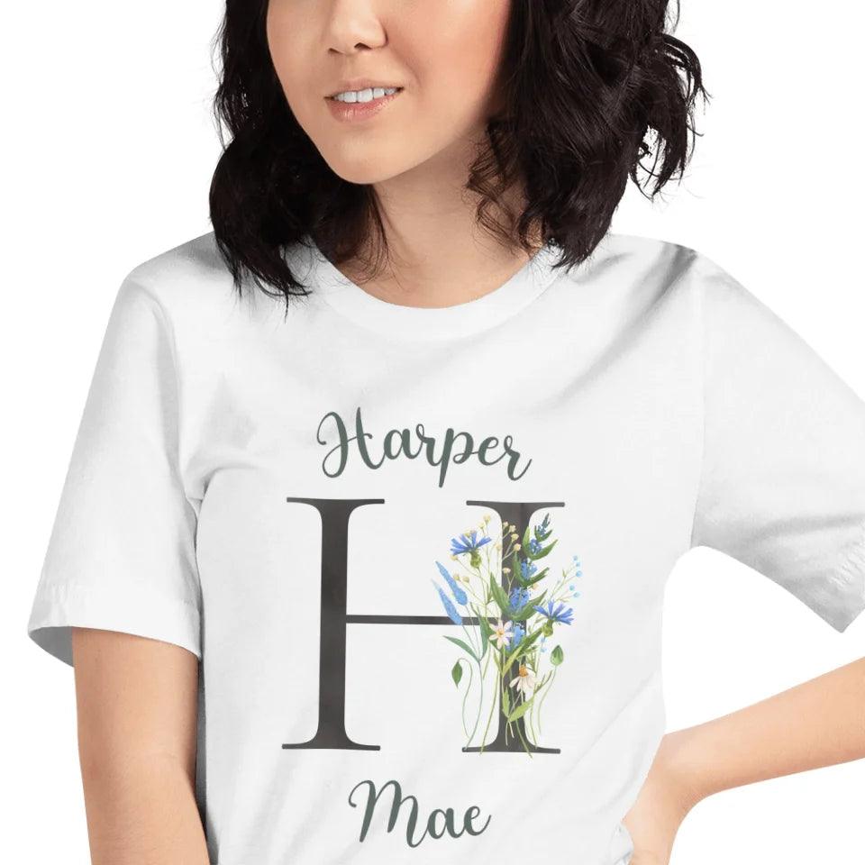 Custom Watercolor Wildflower Dark Alphabet T-Shirt - ART-TSH188 - ARTFULANE