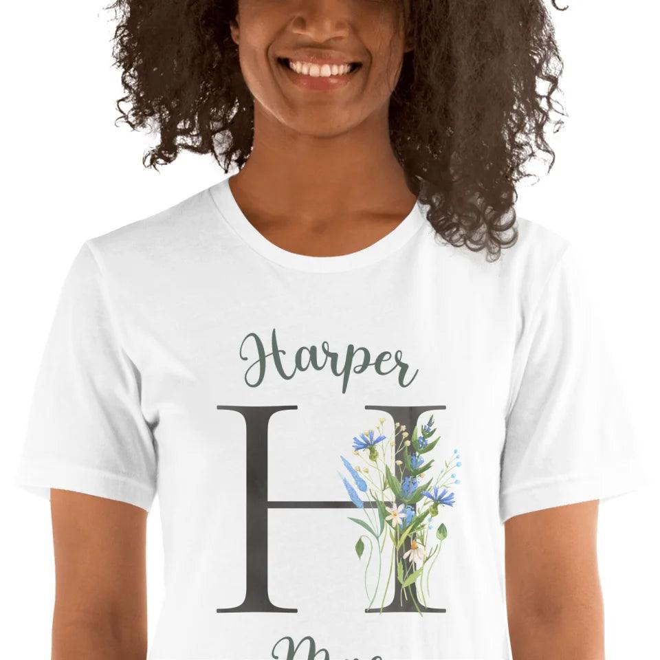 Custom Watercolor Wildflower Dark Alphabet T-Shirt - ART-TSH188 - ARTFULANE