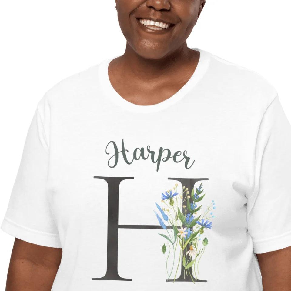 Custom Watercolor Wildflower Dark Alphabet T-Shirt - ART-TSH188 - ARTFULANE