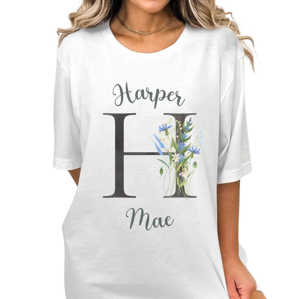 Custom Watercolor Wildflower Dark Alphabet T-Shirt - ART-TSH188 - ARTFULANE