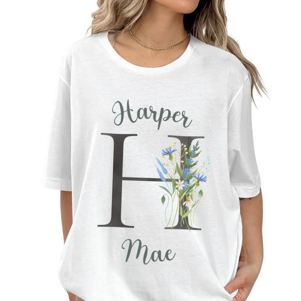 Custom Watercolor Wildflower Dark Alphabet T-Shirt - ART-TSH188 - ARTFULANE