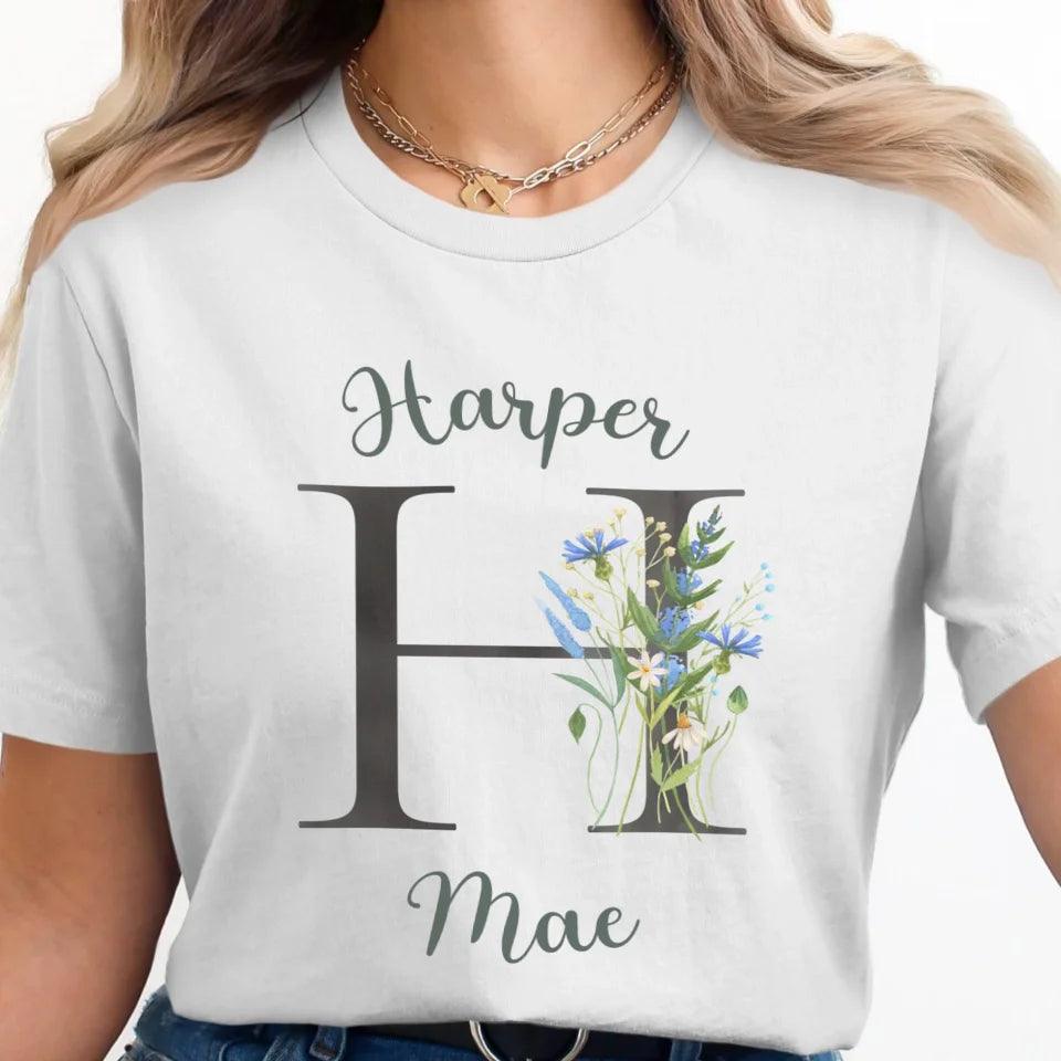 Custom Watercolor Wildflower Dark Alphabet T-Shirt - ART-TSH188 - ARTFULANE