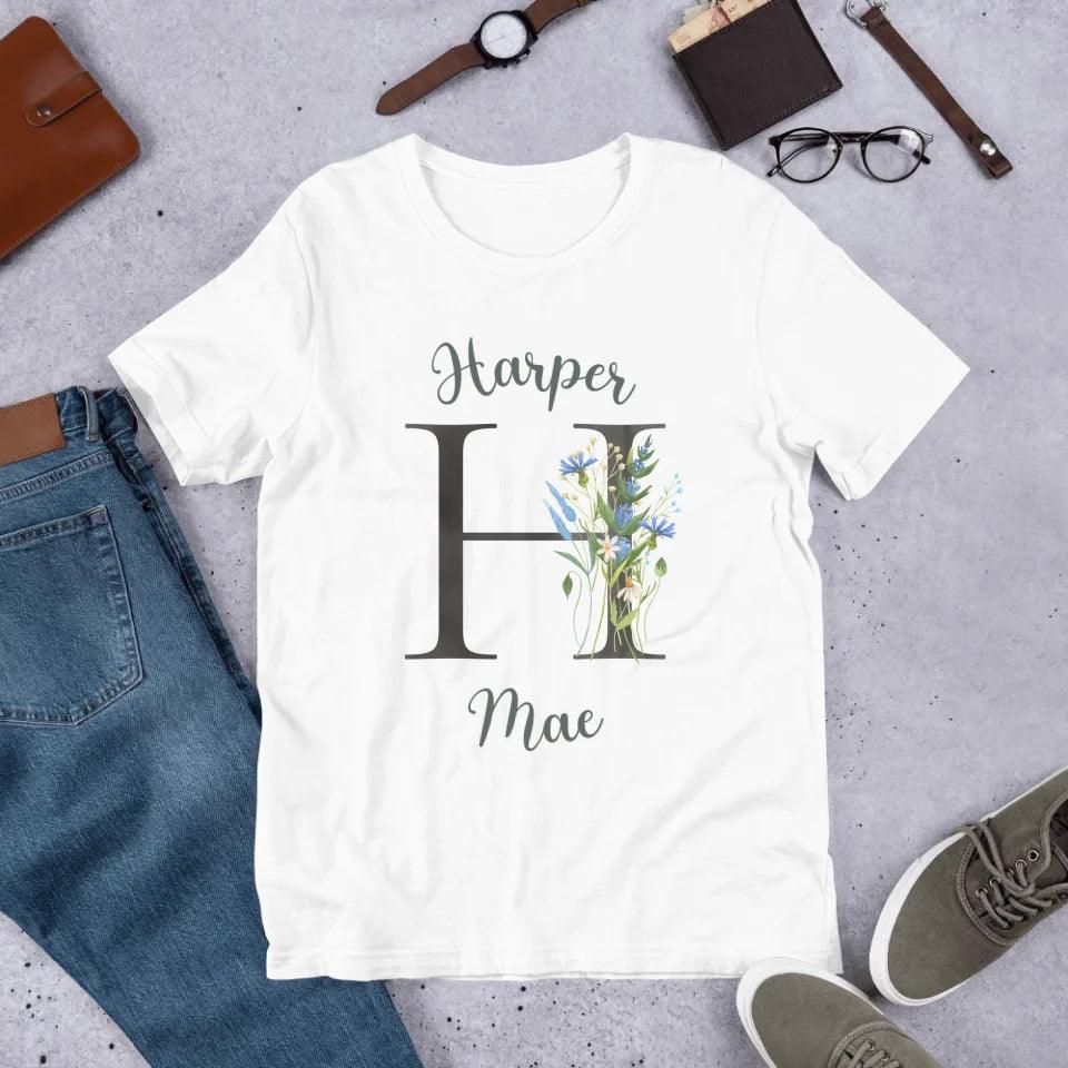 Custom Watercolor Wildflower Dark Alphabet T-Shirt - ART-TSH188 - ARTFULANE