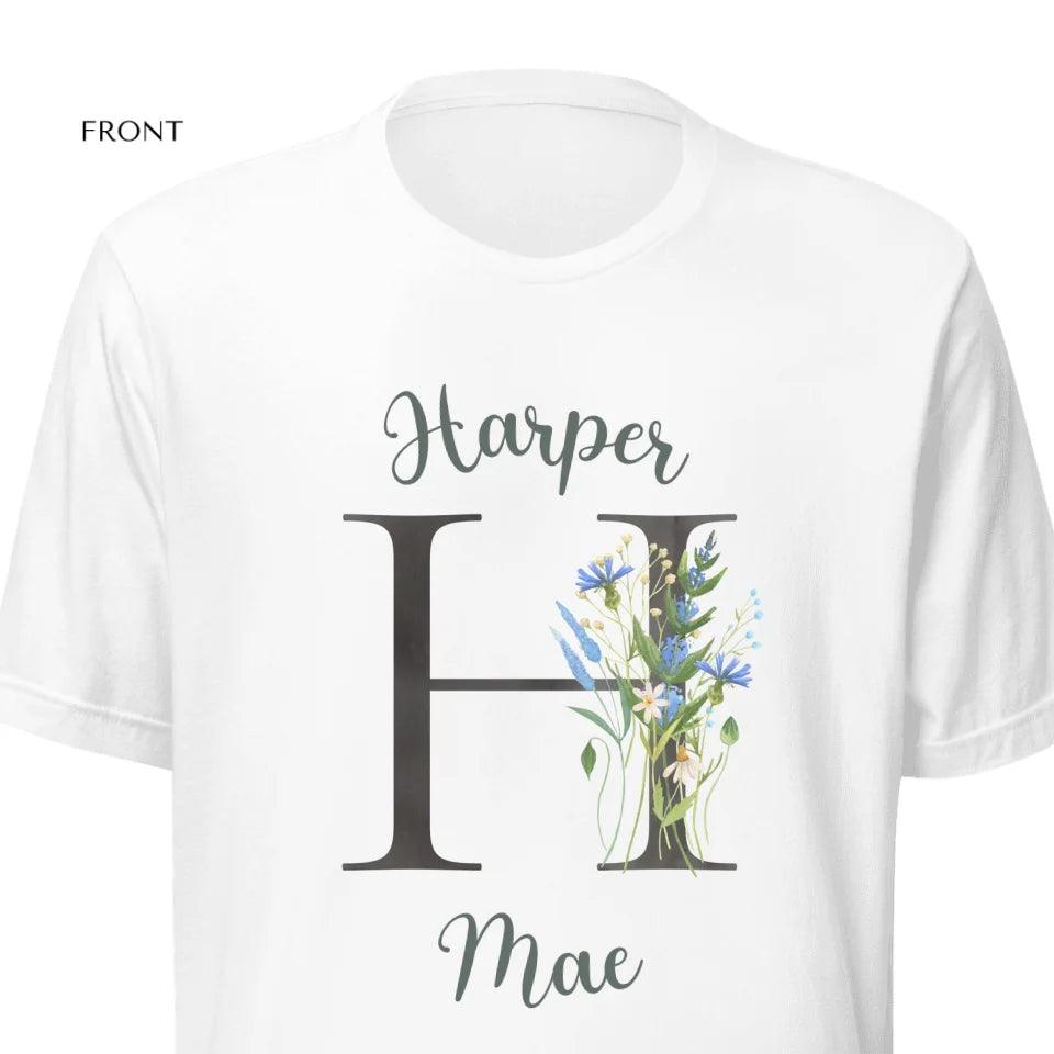 Custom Watercolor Wildflower Dark Alphabet T-Shirt - ART-TSH188 - ARTFULANE