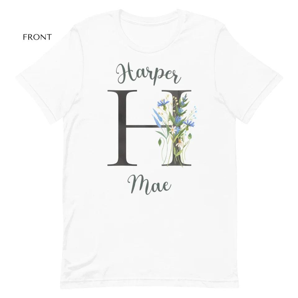 Custom Watercolor Wildflower Dark Alphabet T-Shirt - ART-TSH188 - ARTFULANE