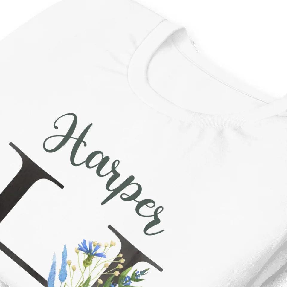 Custom Watercolor Wildflower Dark Alphabet T-Shirt - ART-TSH188 - ARTFULANE