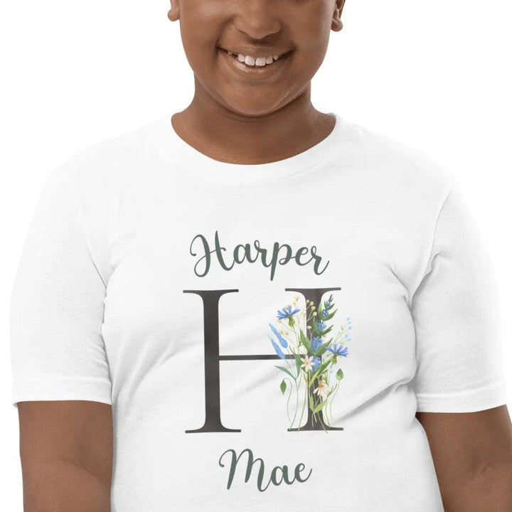 Custom Watercolor Wildflower Dark Alphabet T-Shirt - ART-TSH188 - ARTFULANE