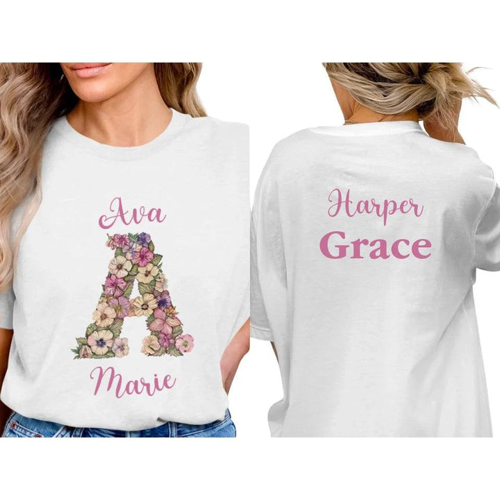 Custom Watercolor Wildflower Floral Alphabet T-Shirt - ART-TSH189 - ARTFULANE