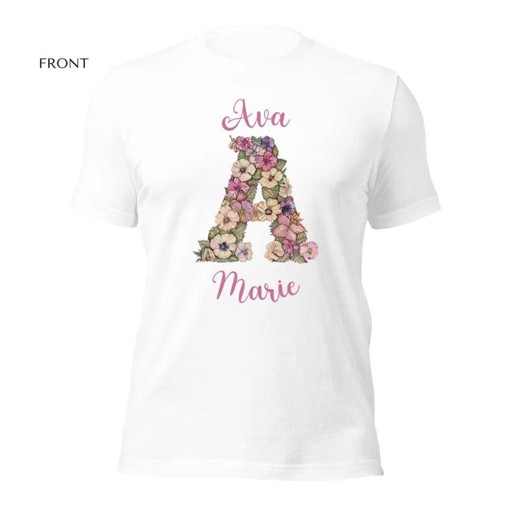 Custom Watercolor Wildflower Floral Alphabet T-Shirt - ART-TSH189 - ARTFULANE