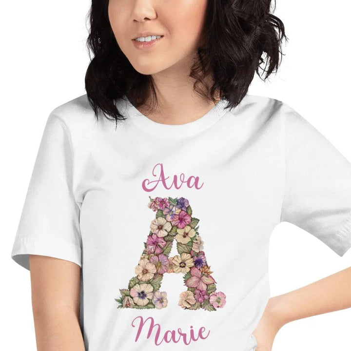 Custom Watercolor Wildflower Floral Alphabet T-Shirt - ART-TSH189 - ARTFULANE