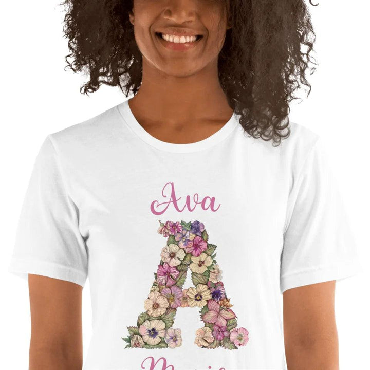 Custom Watercolor Wildflower Floral Alphabet T-Shirt - ART-TSH189 - ARTFULANE