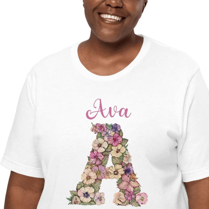 Custom Watercolor Wildflower Floral Alphabet T-Shirt - ART-TSH189 - ARTFULANE